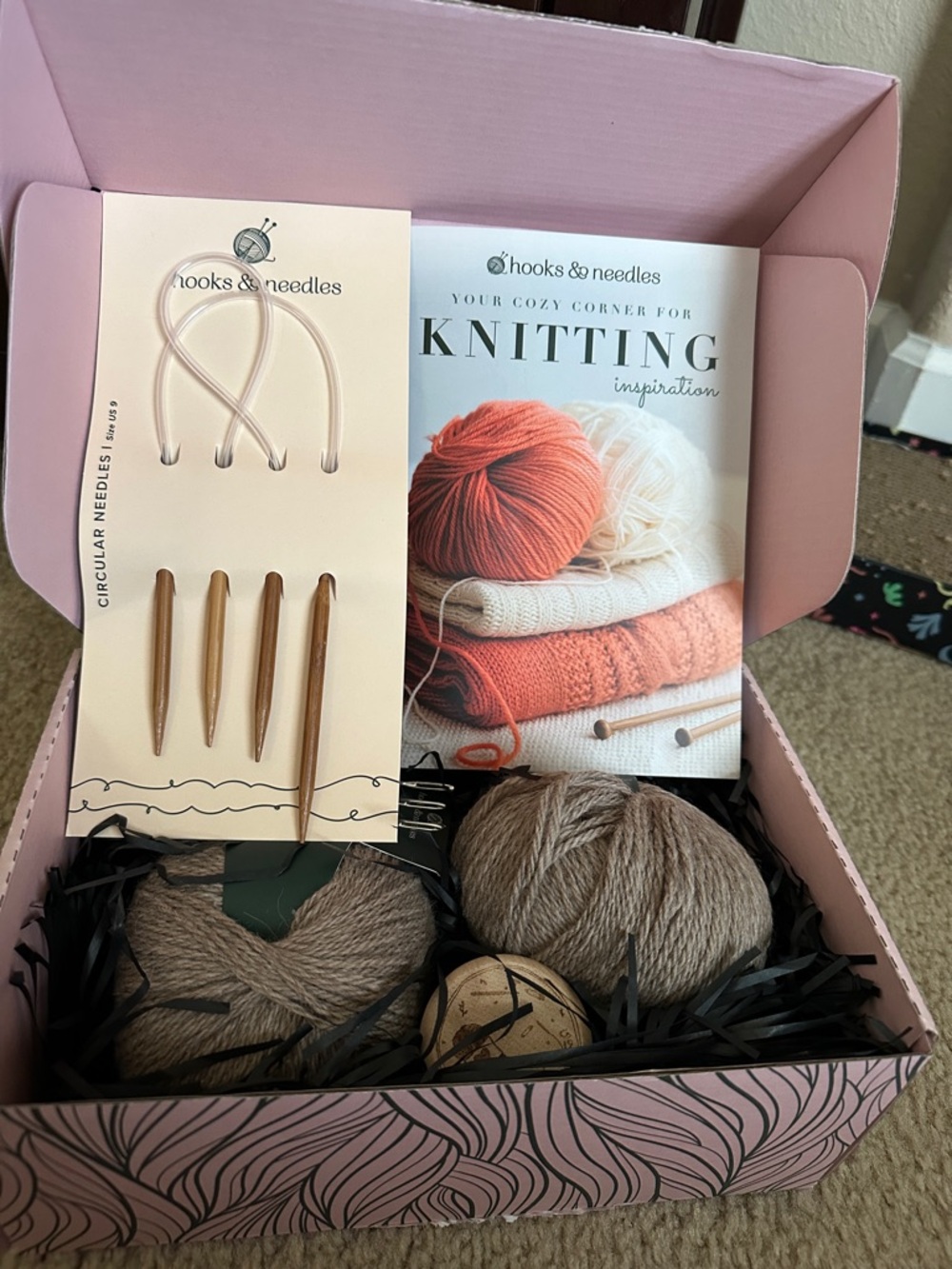 Hooks & Needles Taupe Knitting Gift Set with Circular Needles